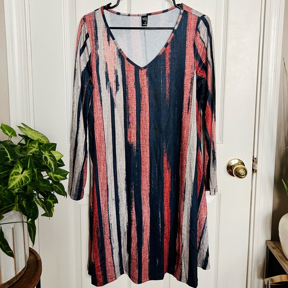 Multi Stripe V Neck Dress - M